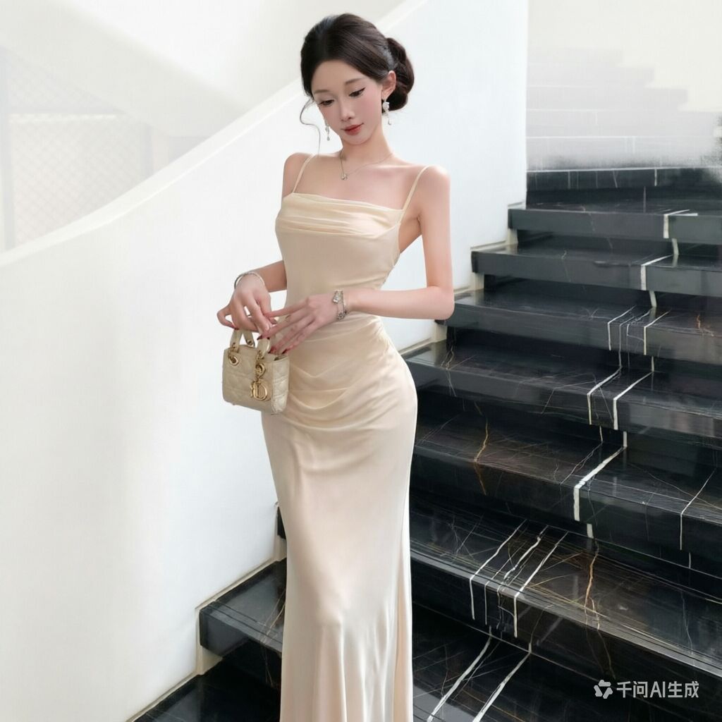 Formal Wear For Women Xl - Gaun Slip Jaring Beige Chic, Gaun