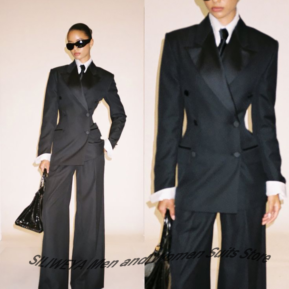 Women'S Formal Wear Tuxedo - Setelan Jas Wanita Profesional Hitam Double-Breasted