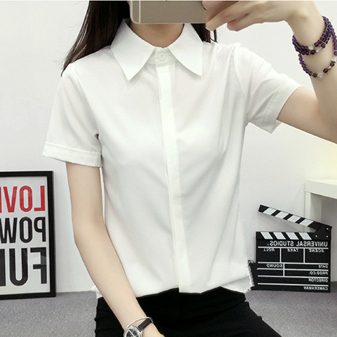 Women Formal Wear Korean - Kemeja Lengan Pendek Longgar Putih Wanita