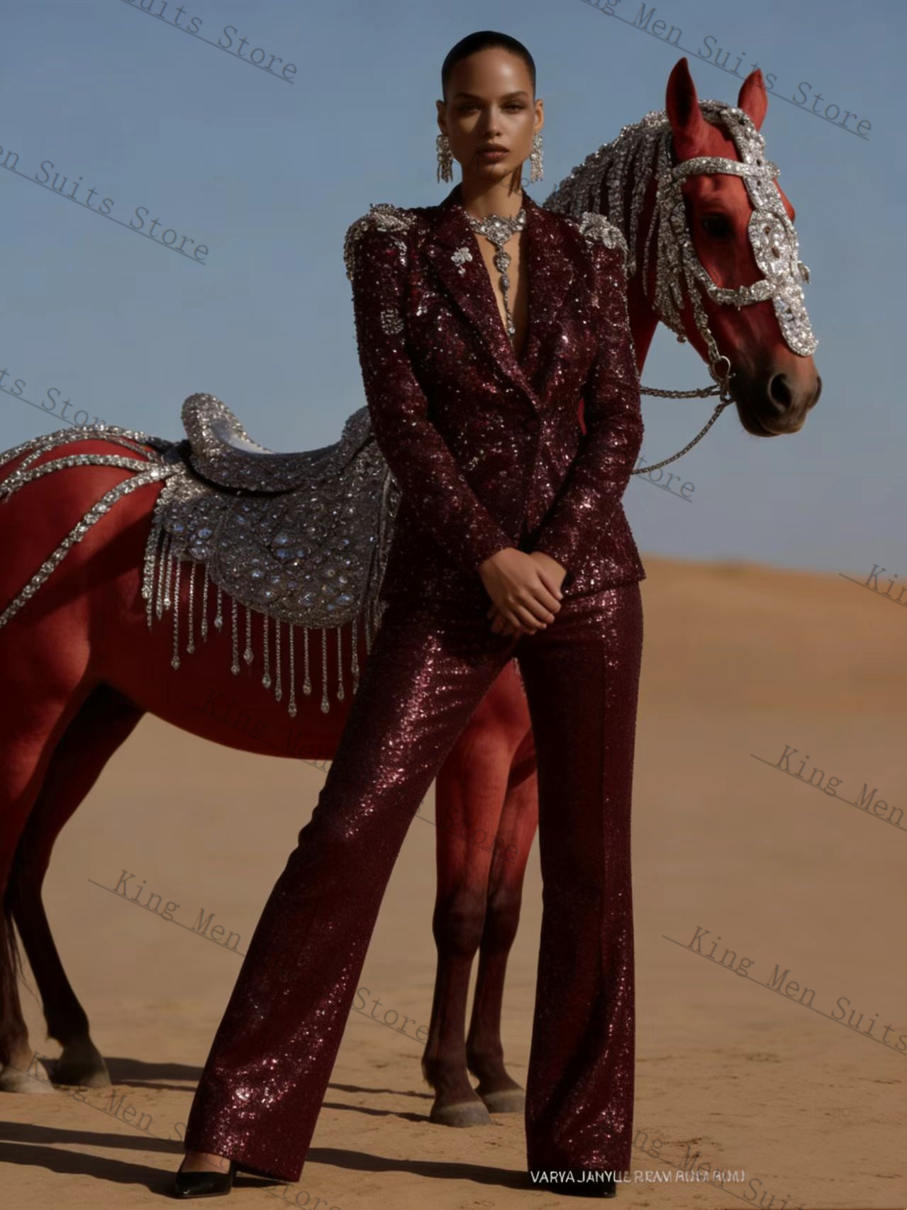 Women'S Formal Wear Tuxedo - Setelan Wanita Berkilau Burgundy 2 Potong