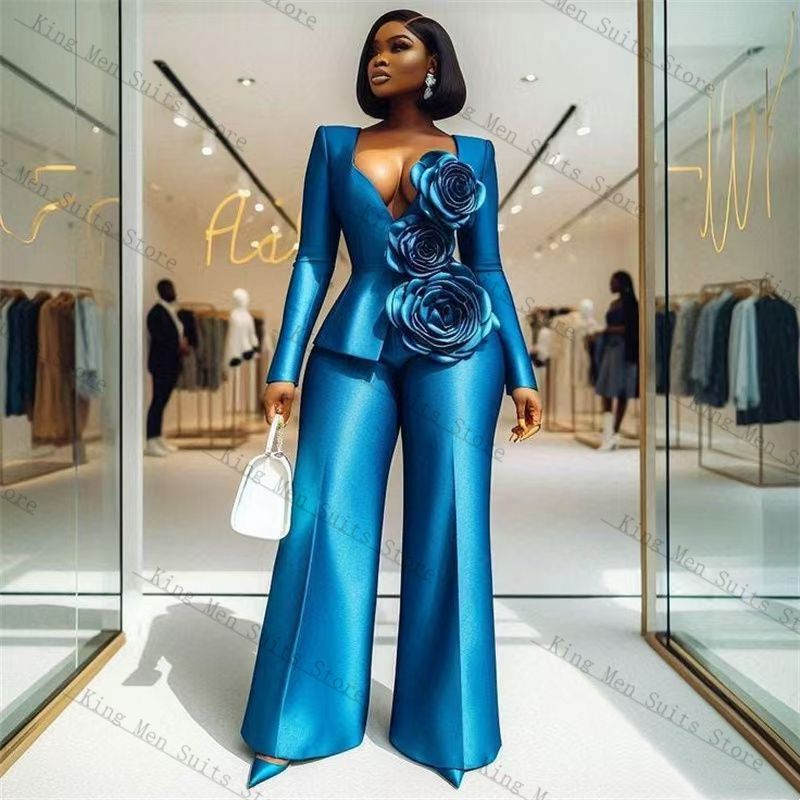Women'S Formal Wear Tuxedo - Set Setelan Wanita Satin Biru 2