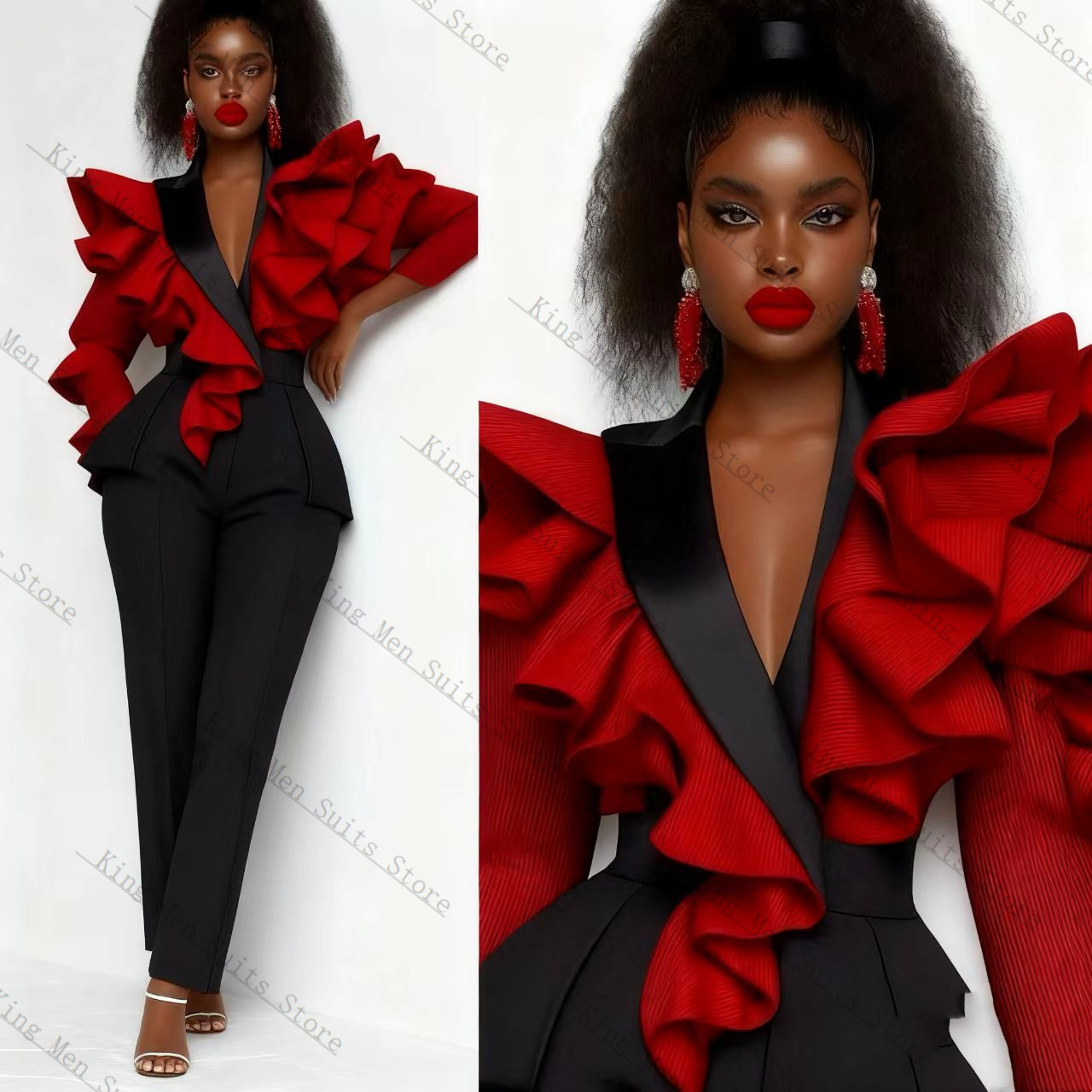 Setelan Jas Wanita Merah Hitam - Women'S Formal Wear Tuxedo ulasan dan harga