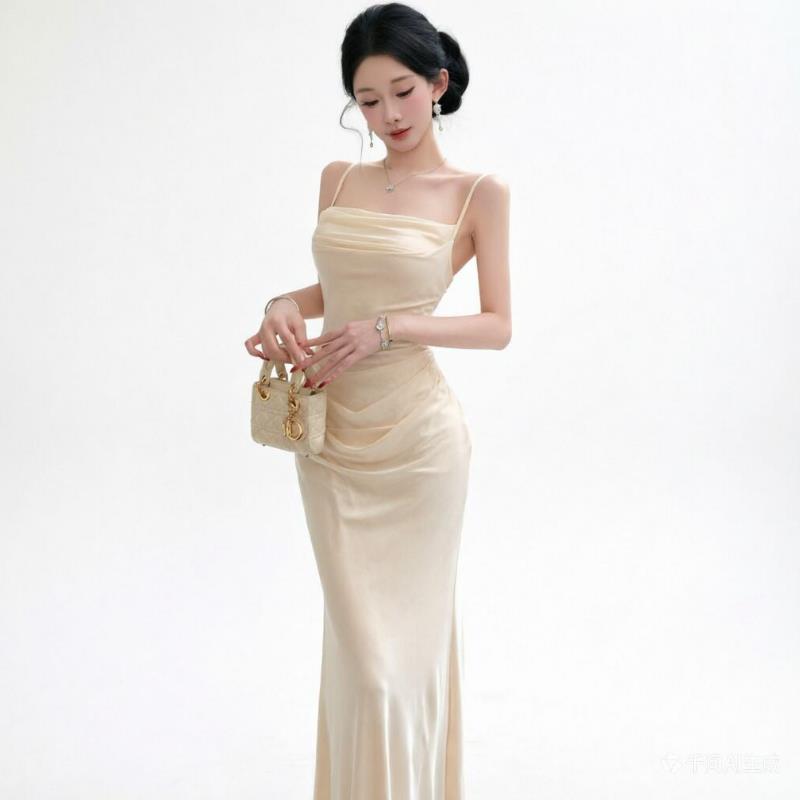 Gaun Slip Jaring Beige Chic, G - Formal Wear For Women Xl ulasan dan harga