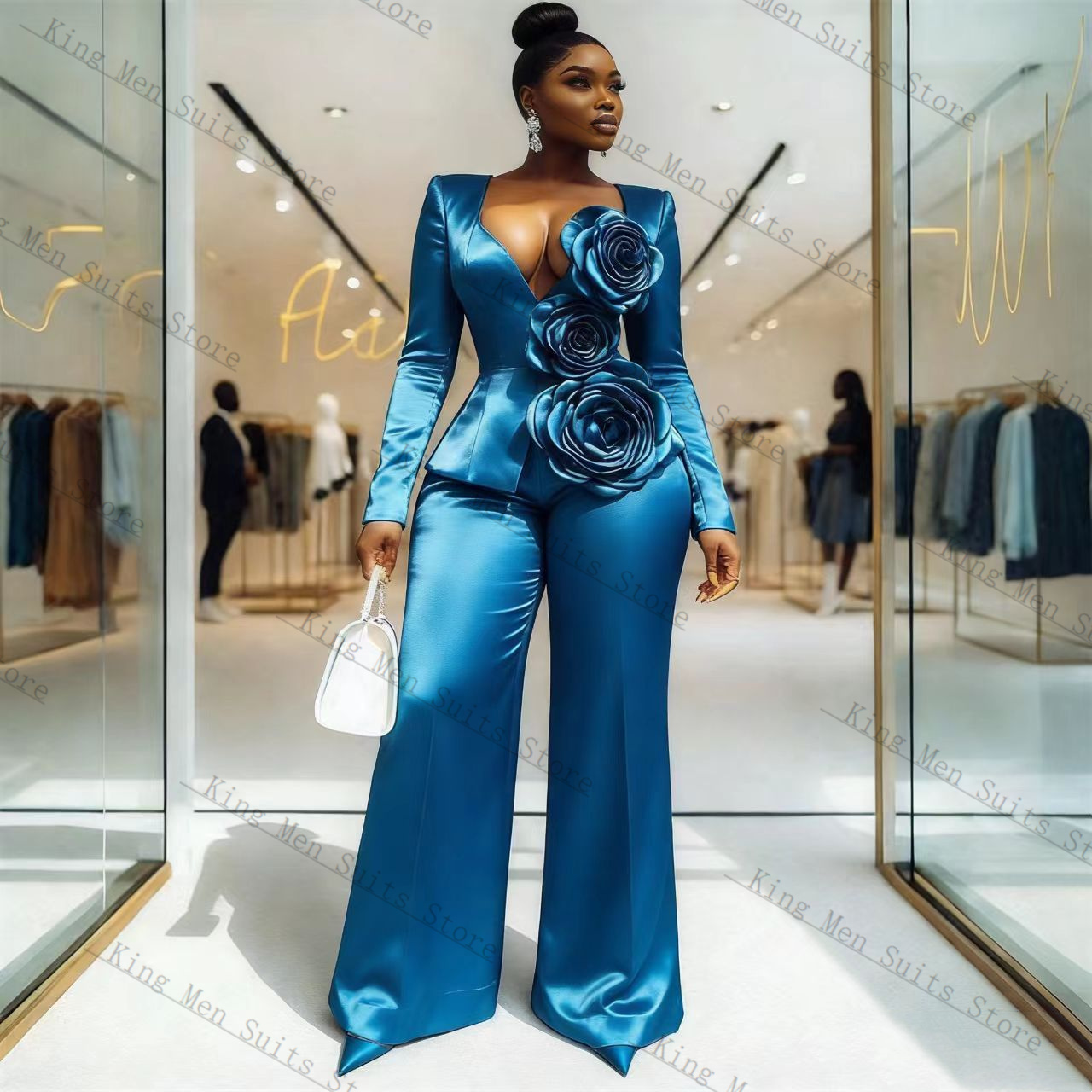 Set Setelan Wanita Satin Biru  - Women'S Formal Wear Tuxedo ulasan dan harga