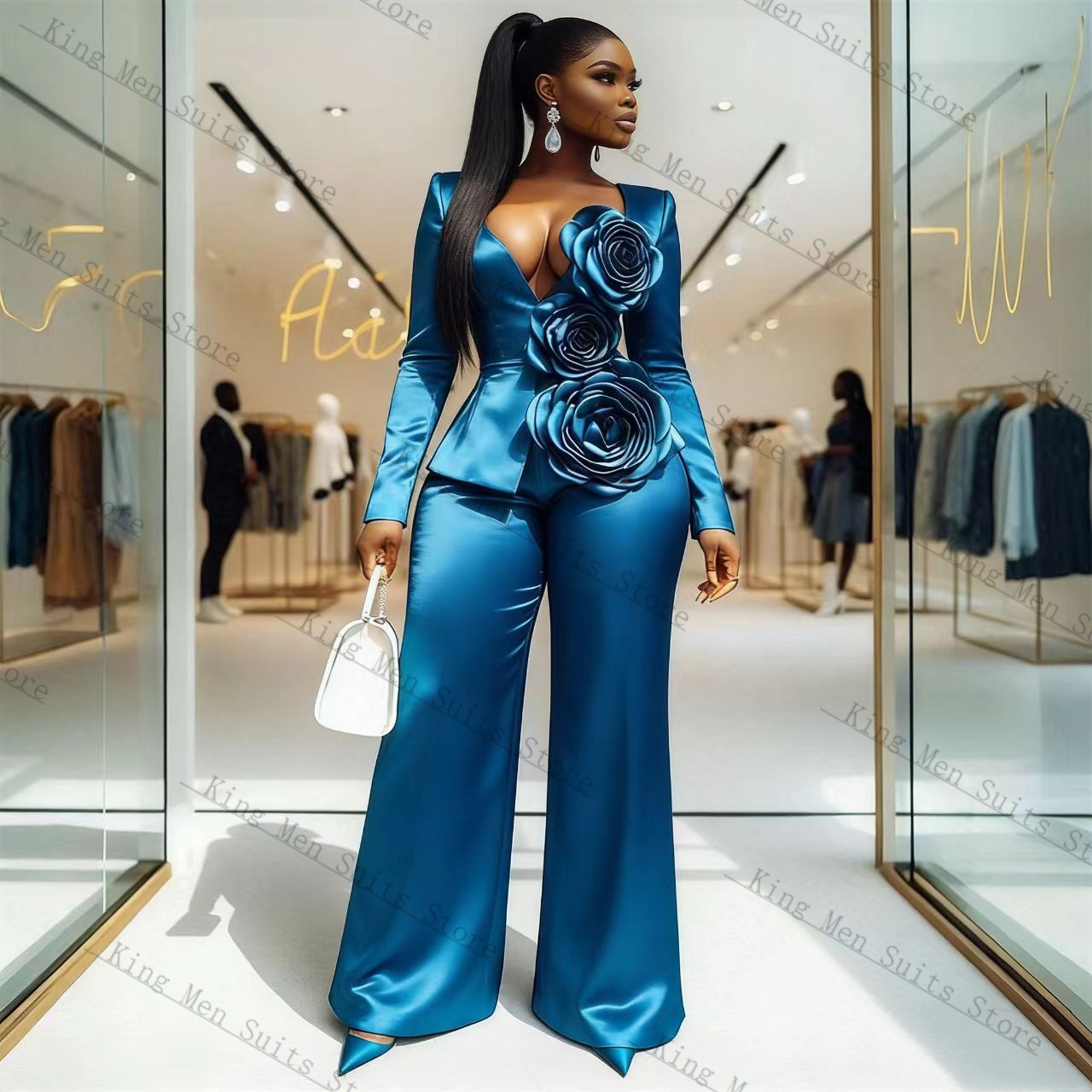 Set Setelan Wanita Satin Biru  - Women'S Formal Wear Tuxedo ulasan dan harga